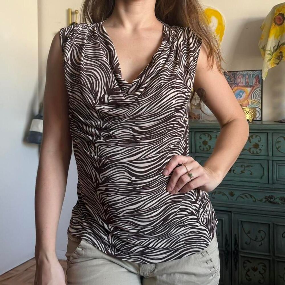 90s Zebra Print Cowl-Neck Top